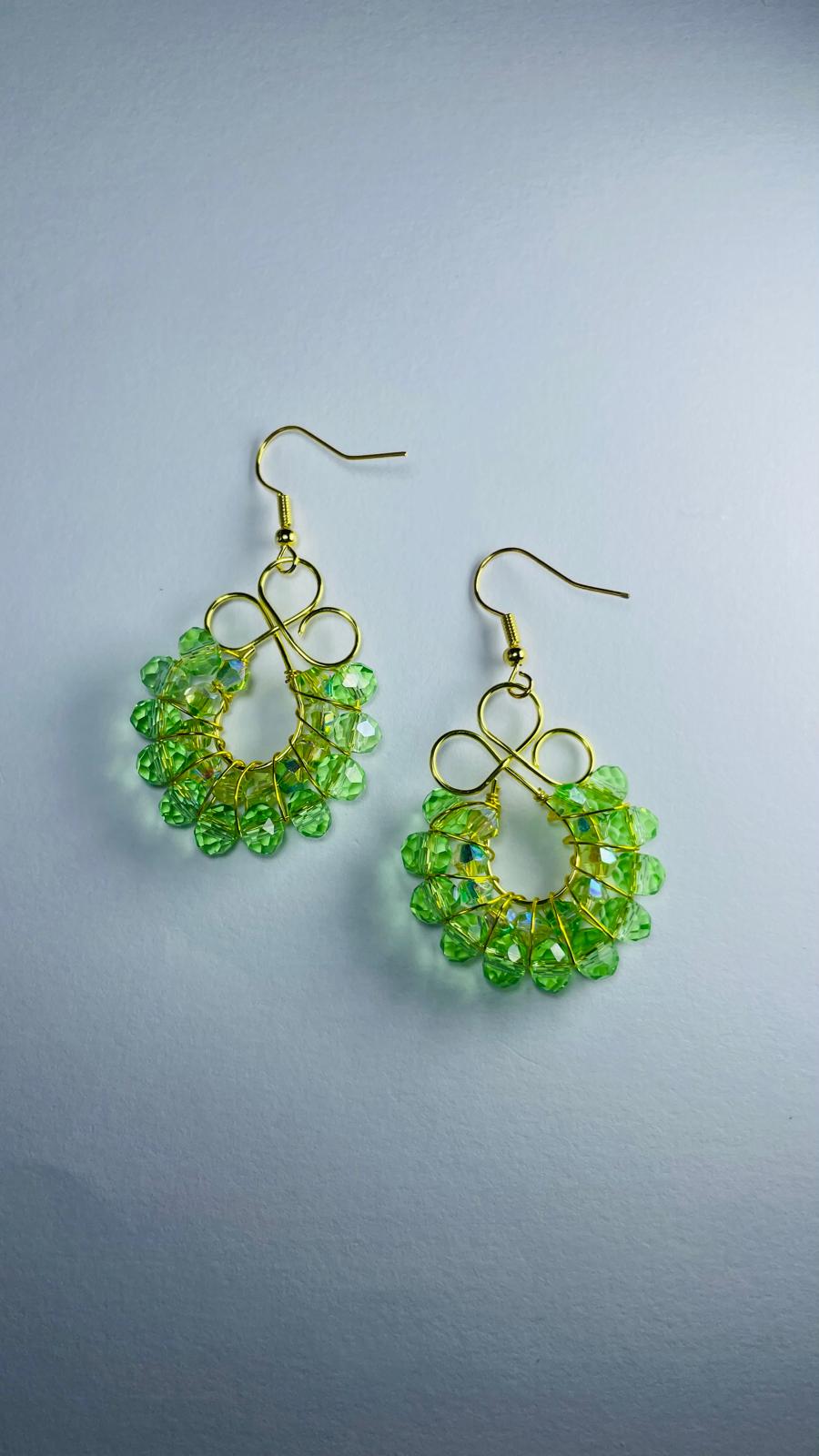 Handmade Green Crystal Wreath Earrings
