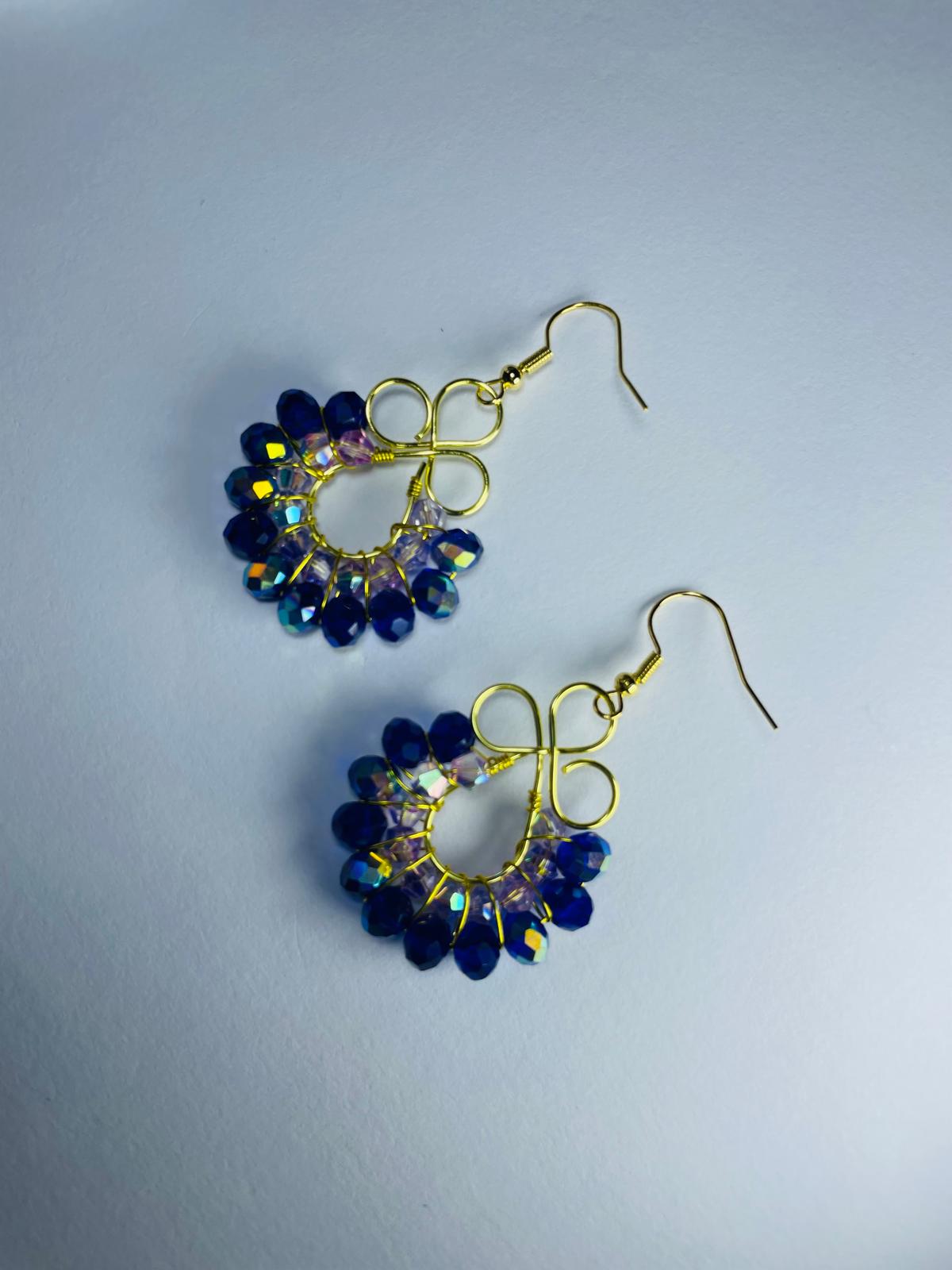 Handmade Dark Blue Crystal Wreath Earrings