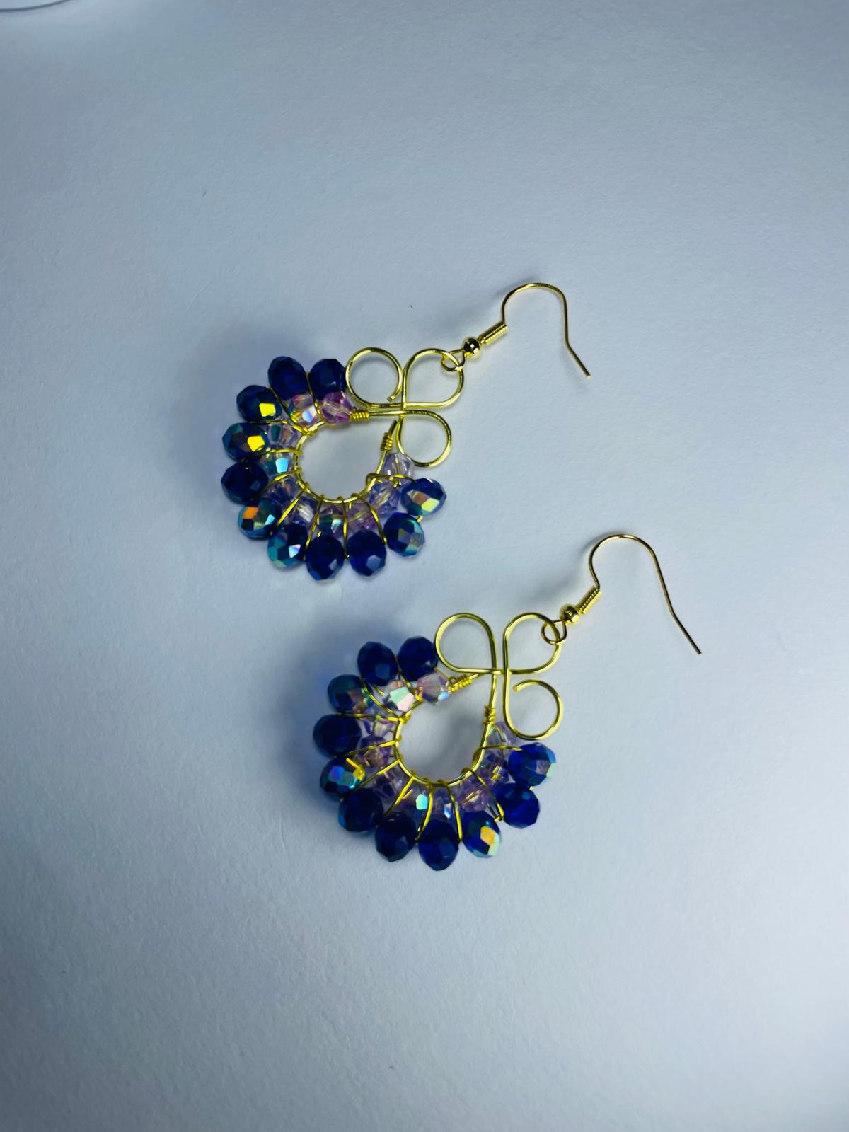 Handmade Dark Blue Crystal Wreath Earrings