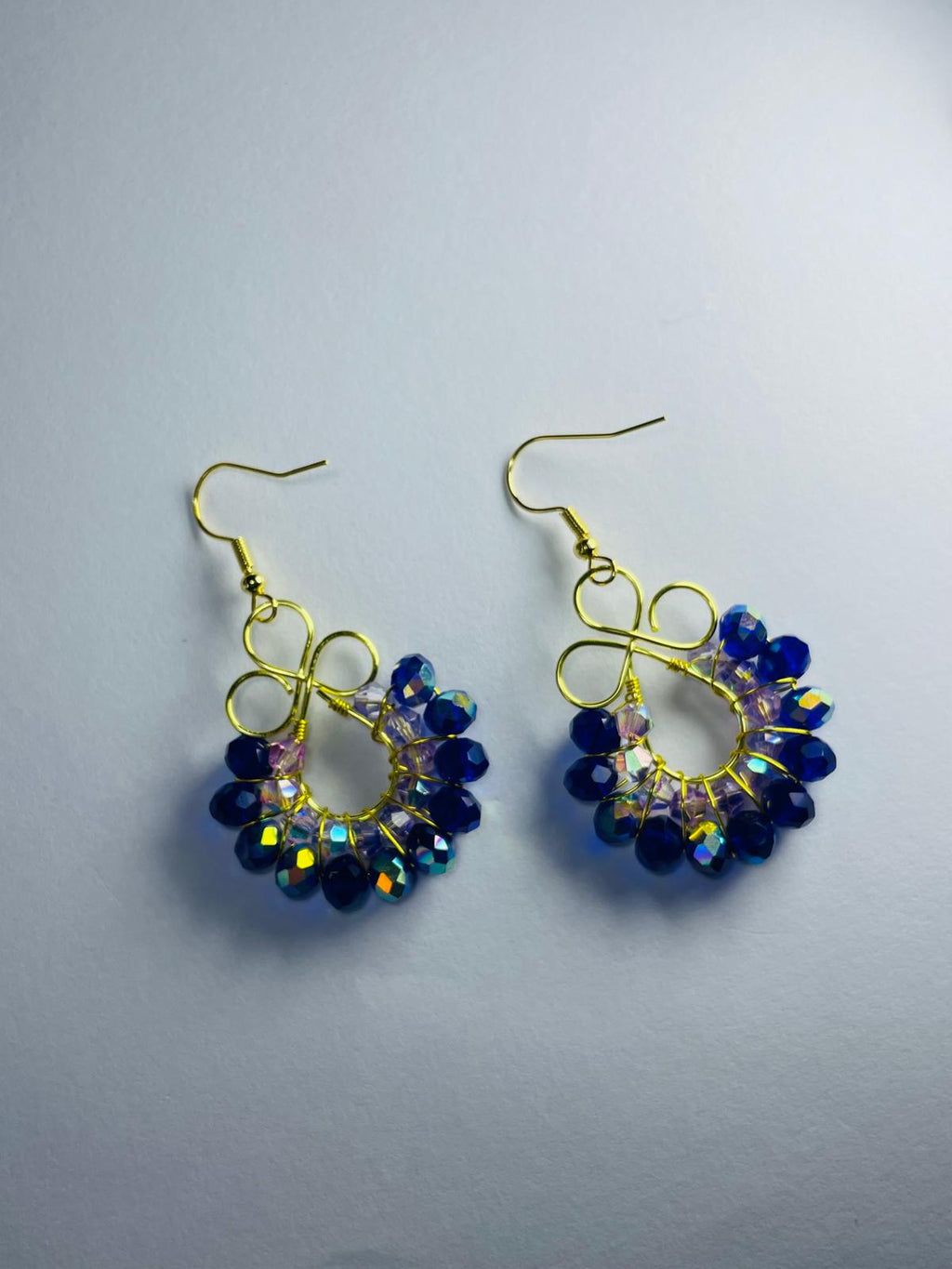 Handmade Dark Blue Crystal Wreath Earrings