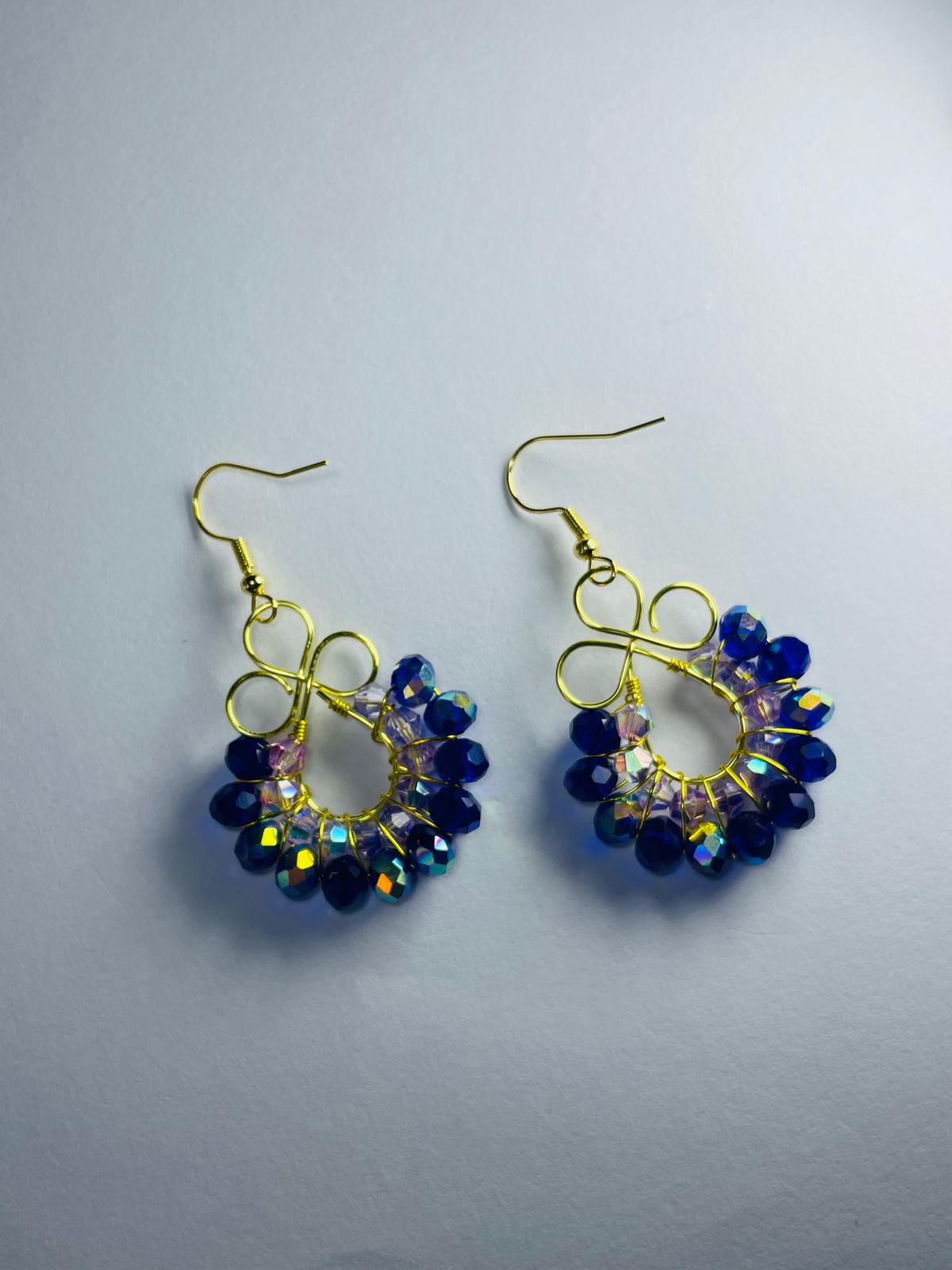 Handmade Dark Blue Crystal Wreath Earrings