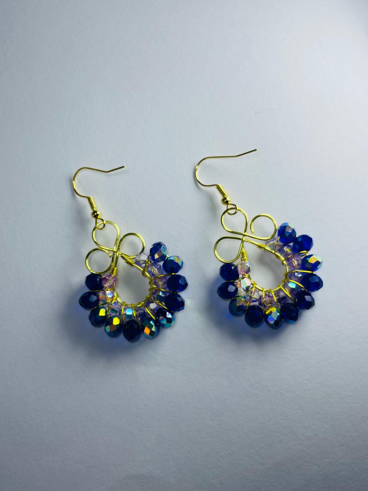 Handmade Dark Blue Crystal Wreath Earrings