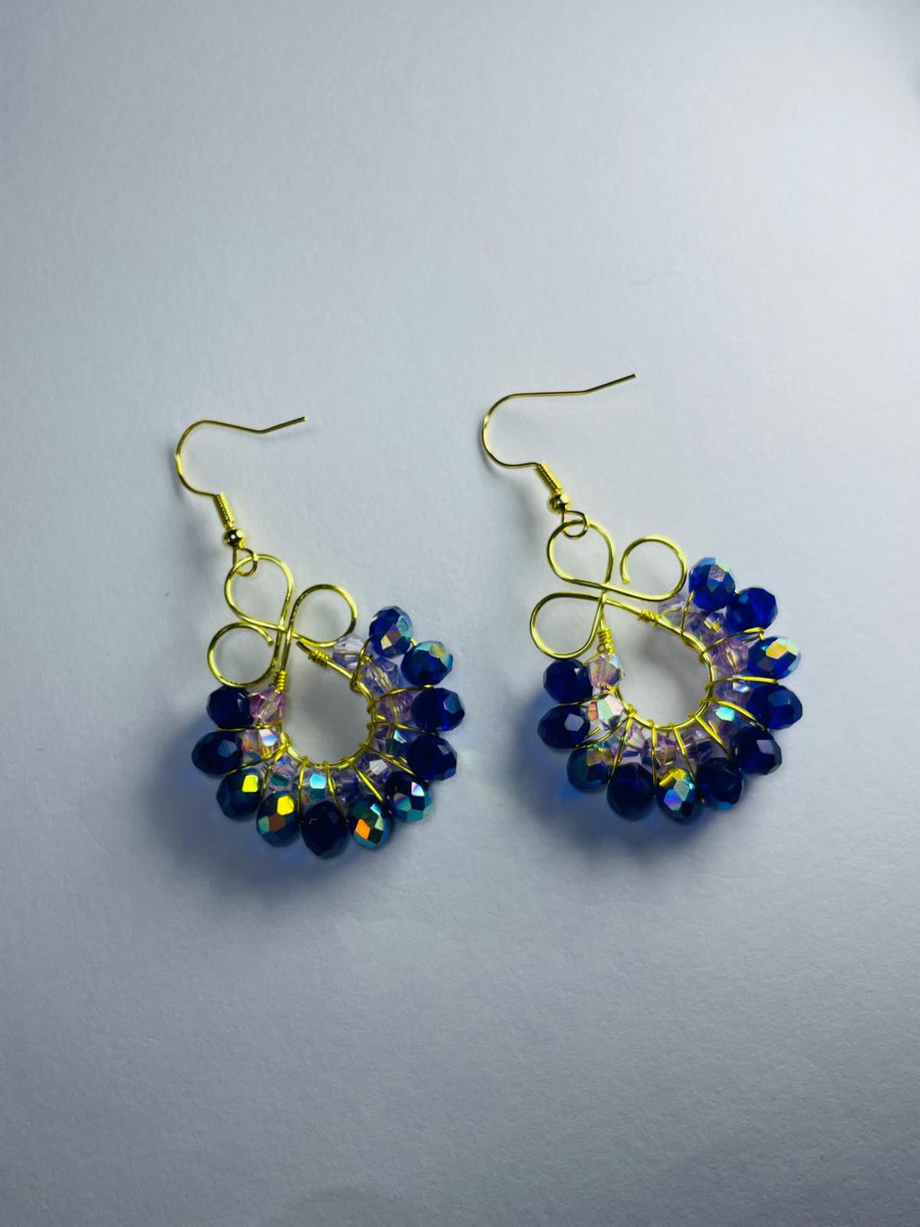 Handmade Dark Blue Crystal Wreath Earrings