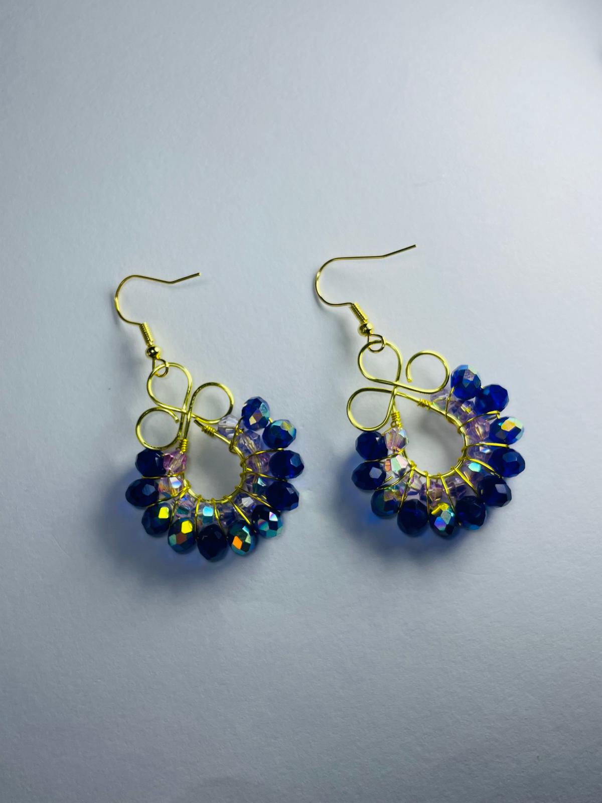 Handmade Dark Blue Crystal Wreath Earrings