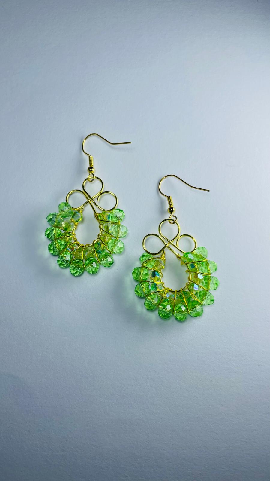 Handmade Green Crystal Wreath Earrings