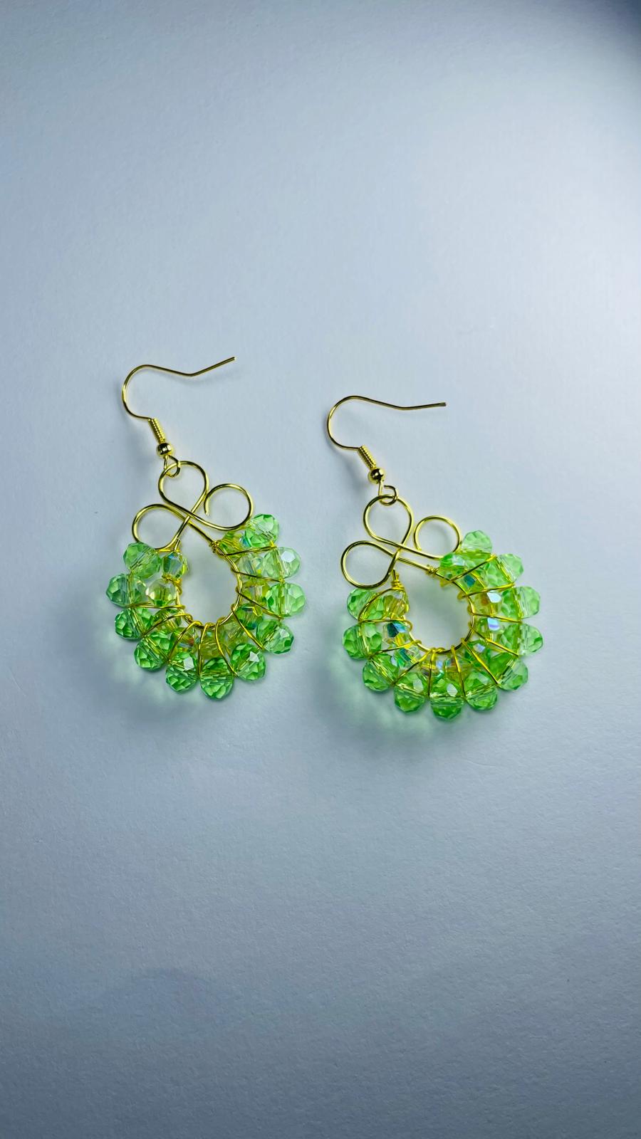 Handmade Green Crystal Wreath Earrings