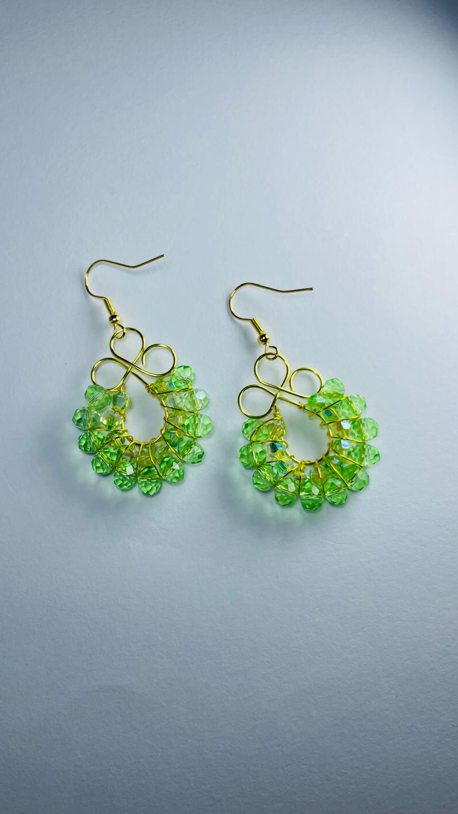 Handmade Green Crystal Wreath Earrings