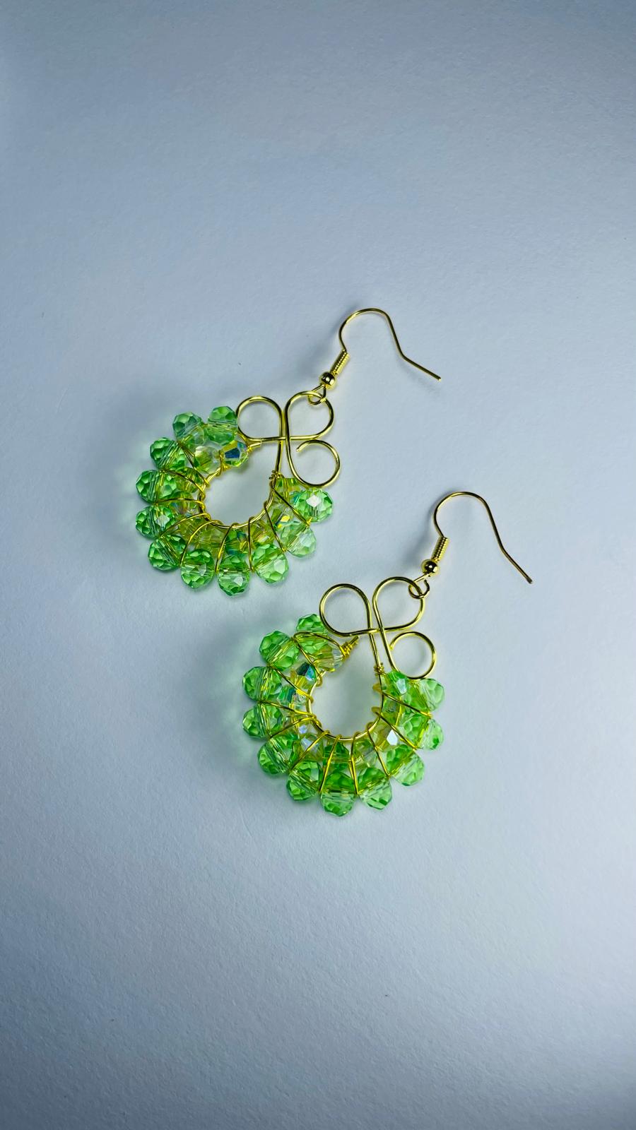Handmade Green Crystal Wreath Earrings
