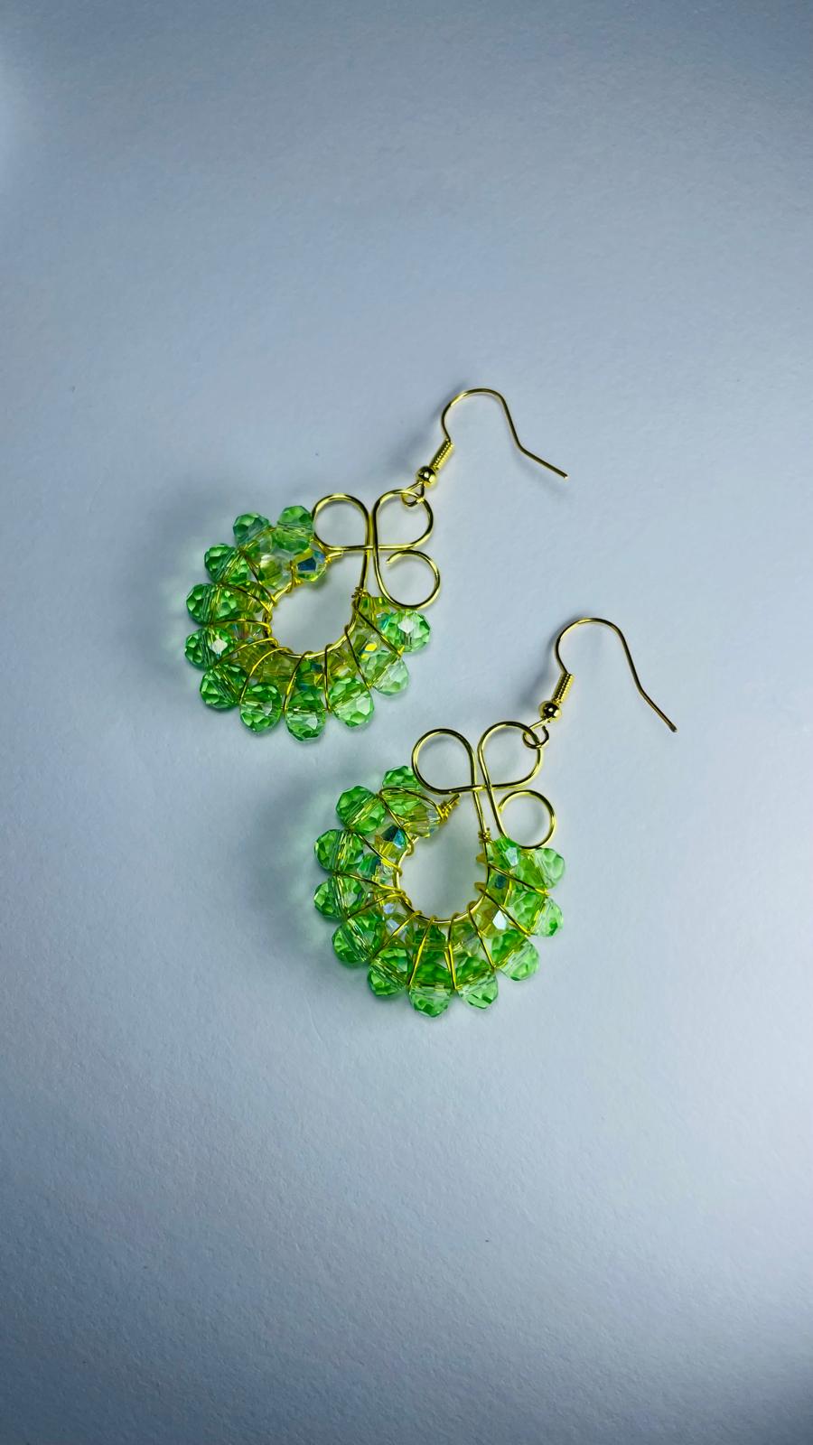 Handmade Green Crystal Wreath Earrings