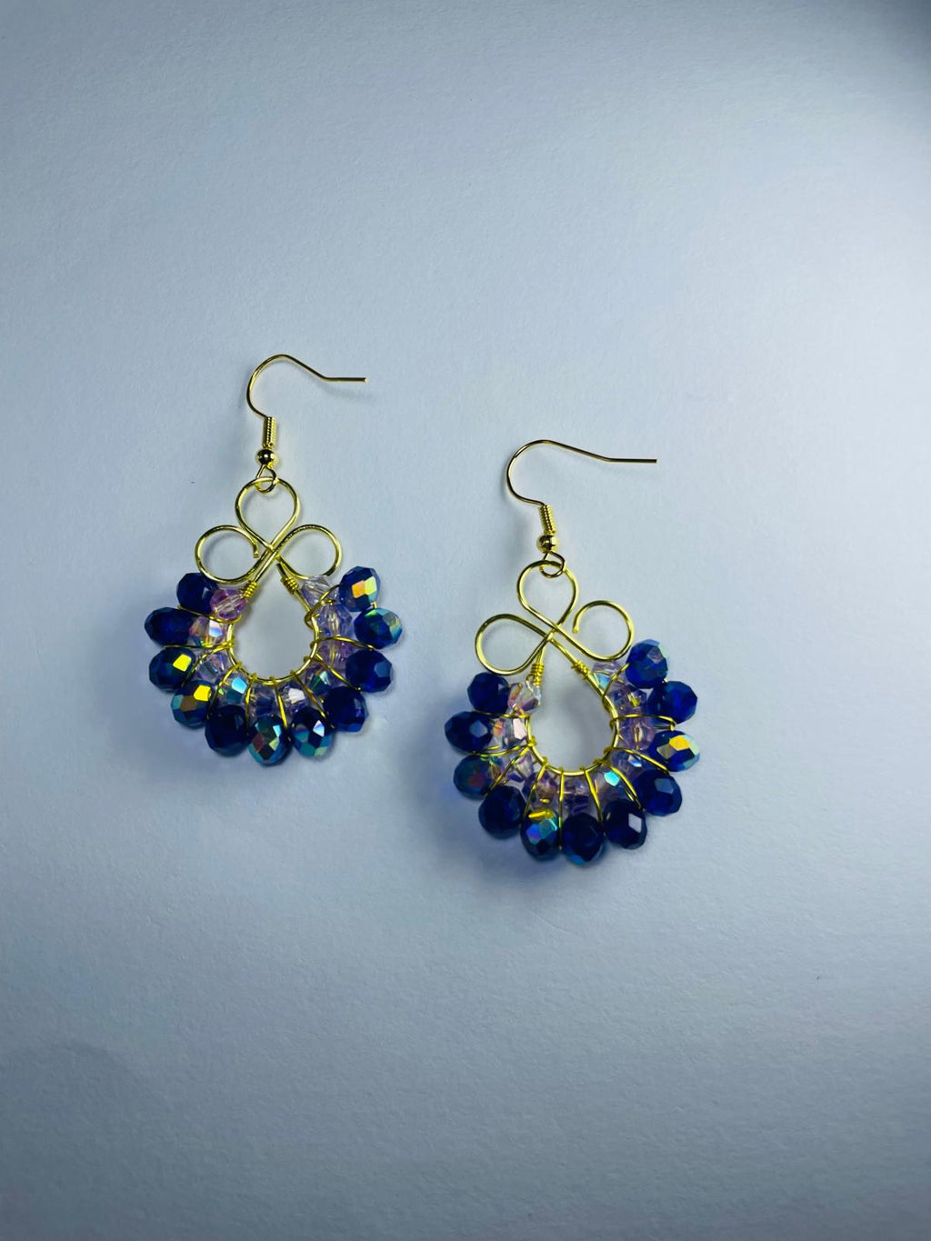 Handmade Dark Blue Crystal Wreath Earrings