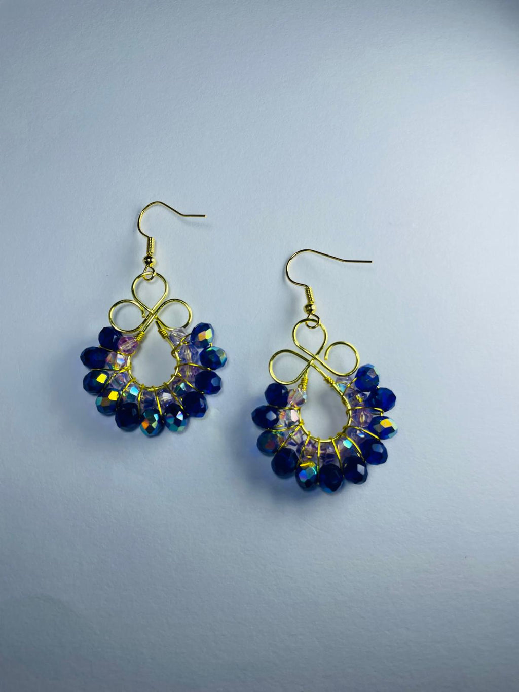 Handmade Dark Blue Crystal Wreath Earrings