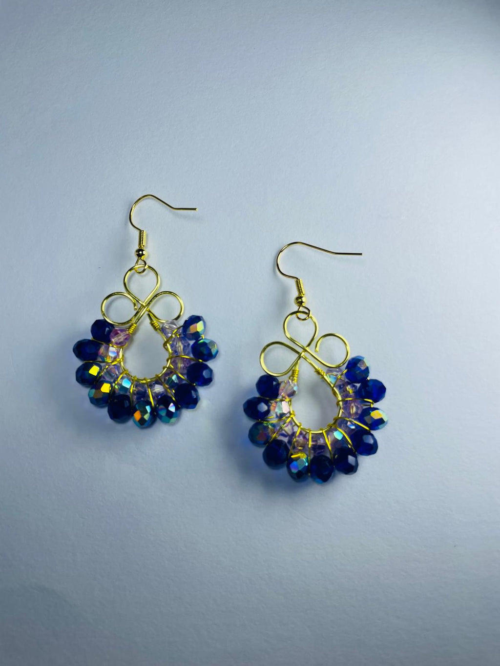 Handmade Dark Blue Crystal Wreath Earrings
