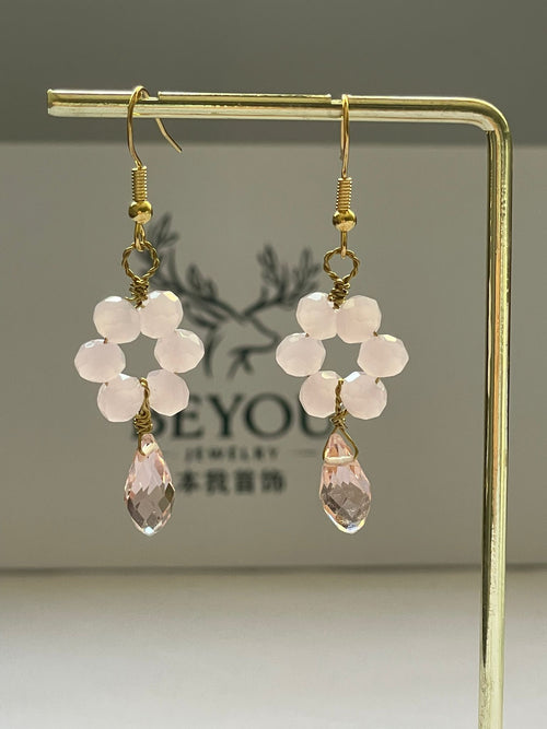 Handcrafted Soft Pink Crystal Earrings