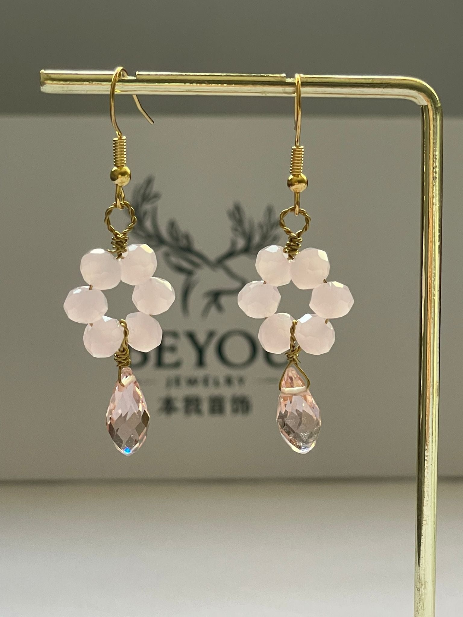 Handcrafted Soft Pink Crystal Earrings
