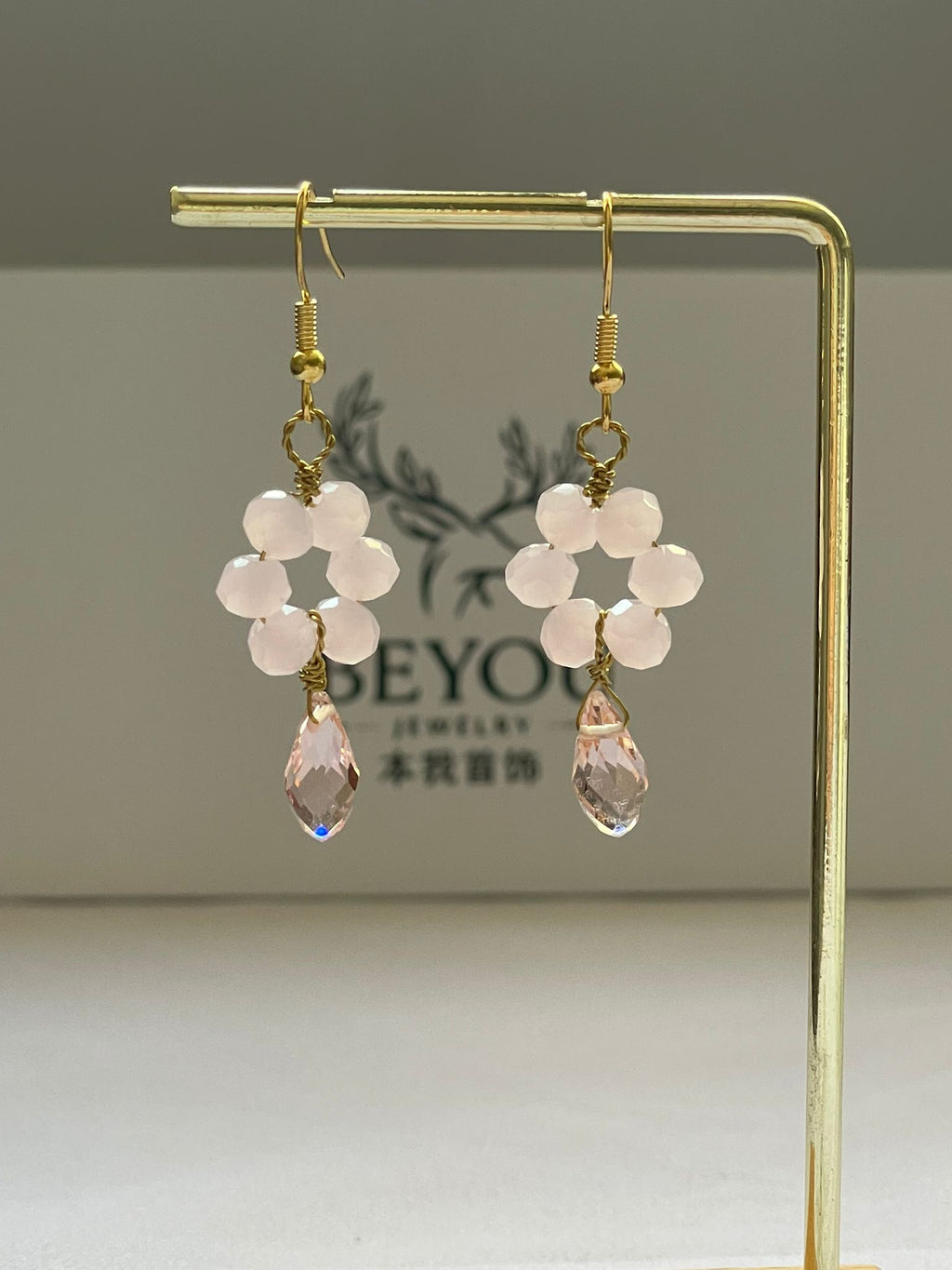 Handcrafted Soft Pink Crystal Earrings