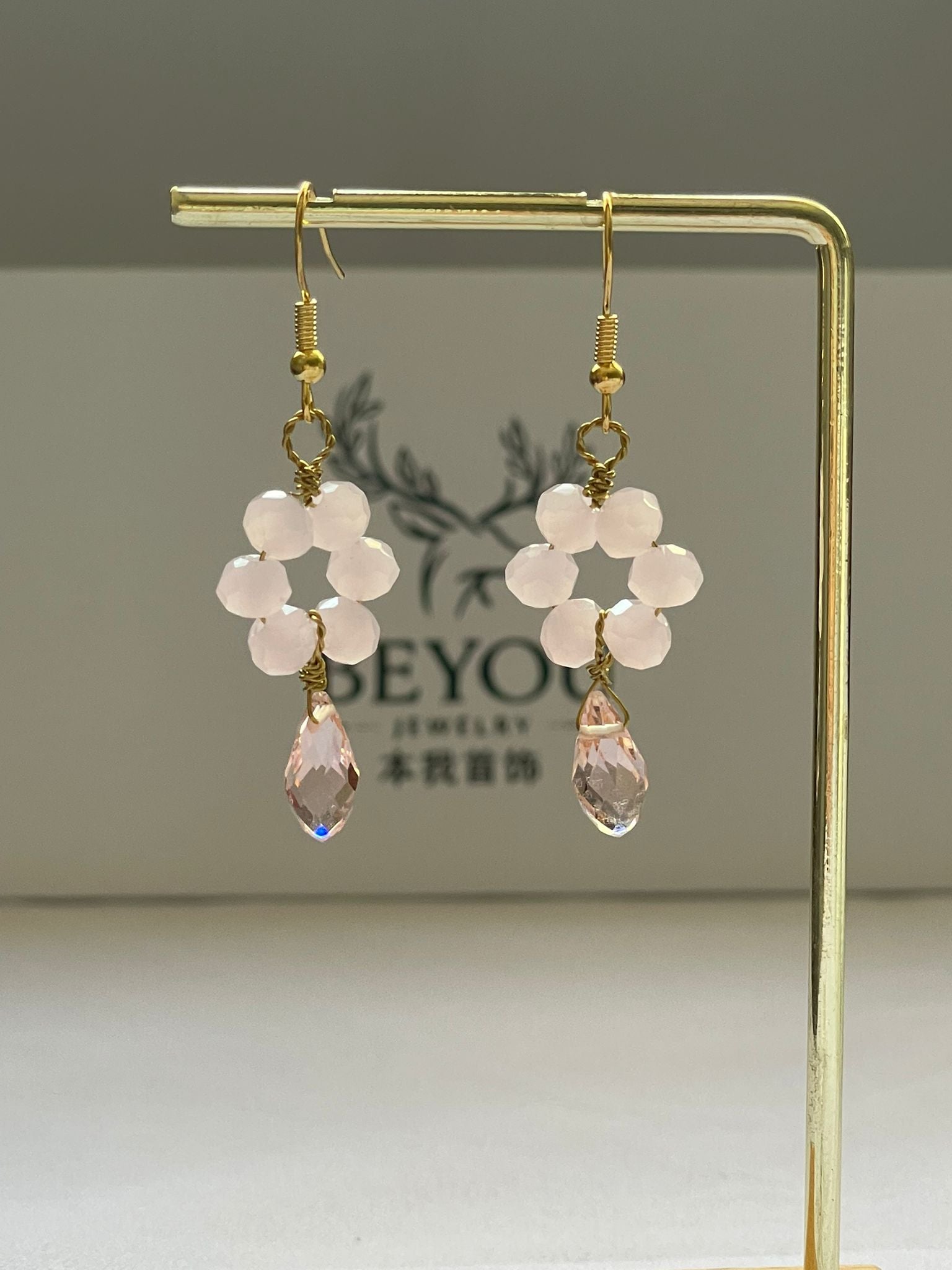 Handcrafted Soft Pink Crystal Earrings