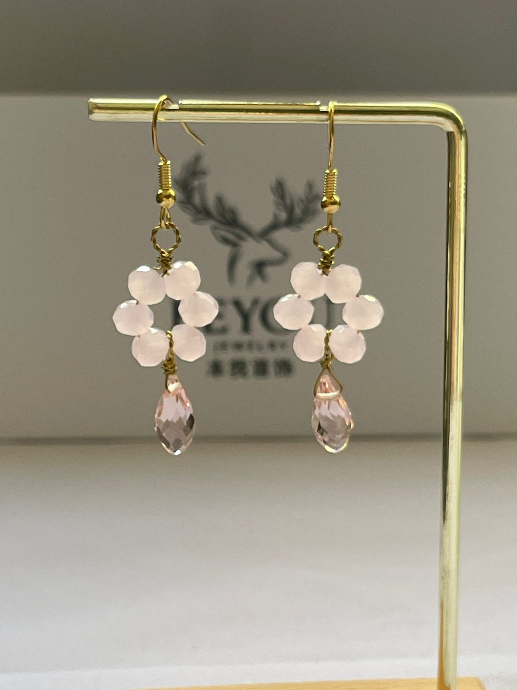 Handcrafted Soft Pink Crystal Earrings