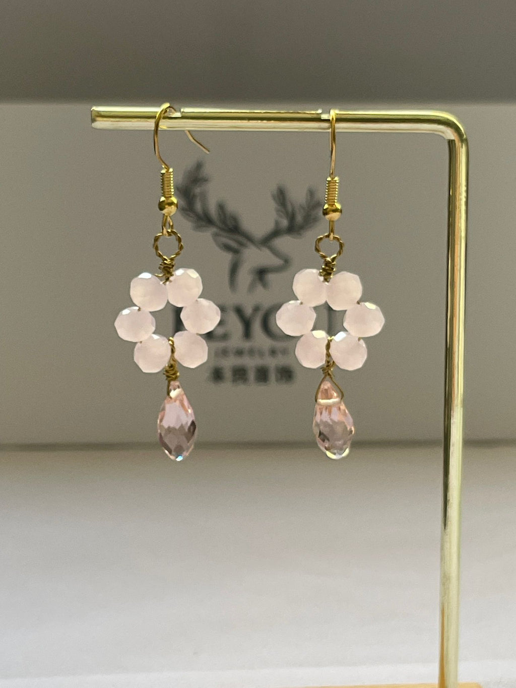 Handcrafted Soft Pink Crystal Earrings