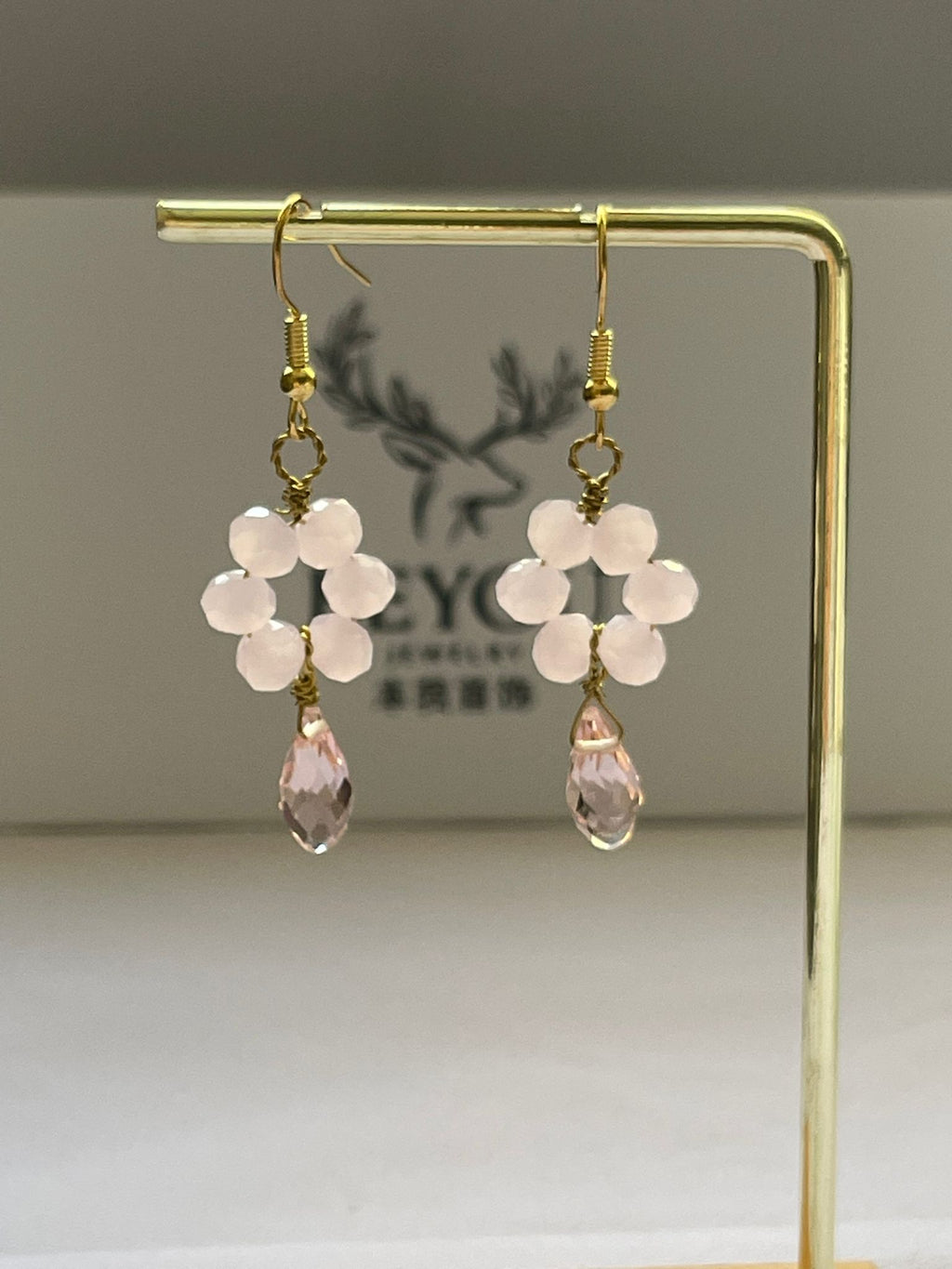 Handcrafted Soft Pink Crystal Earrings