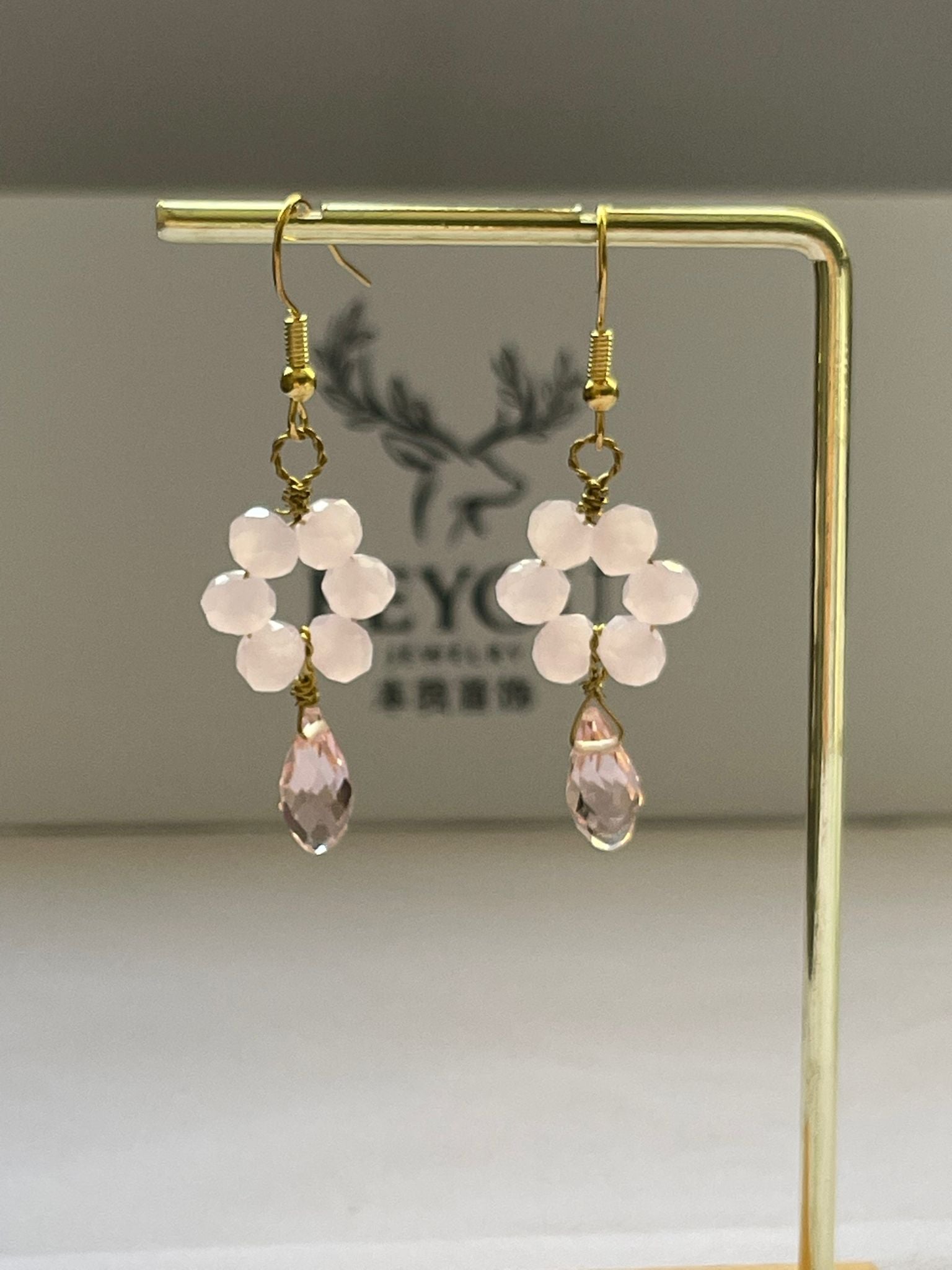 Handcrafted Soft Pink Crystal Earrings
