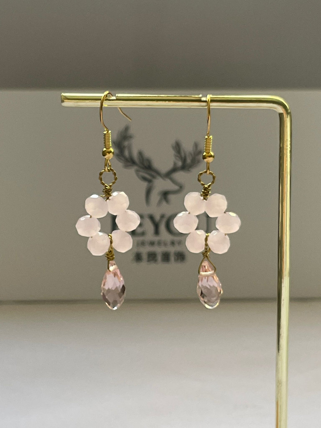 Handcrafted Soft Pink Crystal Earrings
