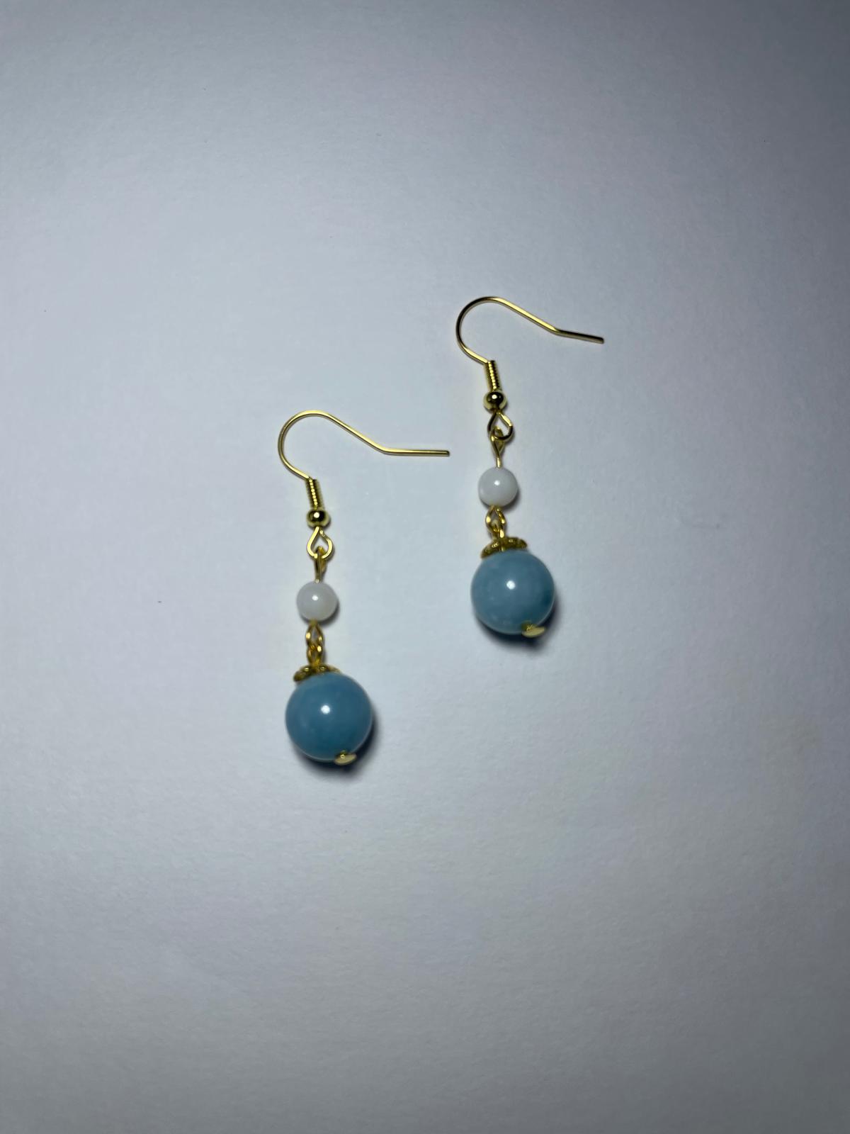 Elegant Natural Aquamarine Bead Earrings(Long)
