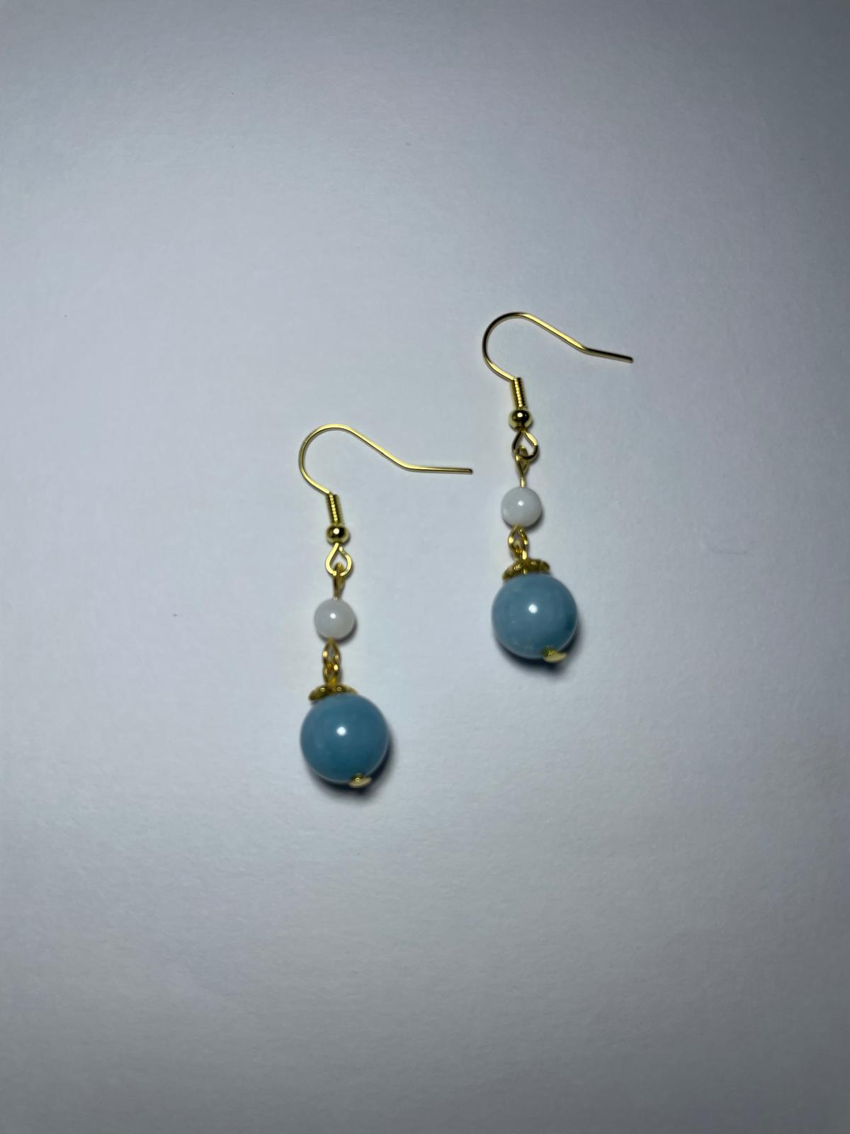 Elegant Natural Aquamarine Bead Earrings(Long)