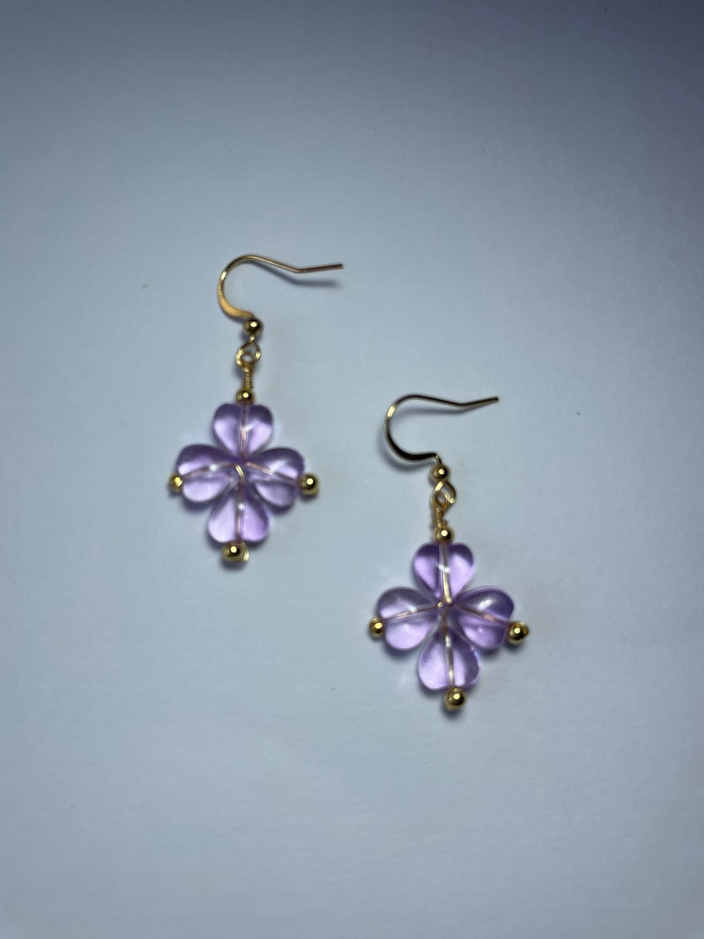 Handmade Lavender Flower Dangle Earrings | Gold Hook Floral Earrings