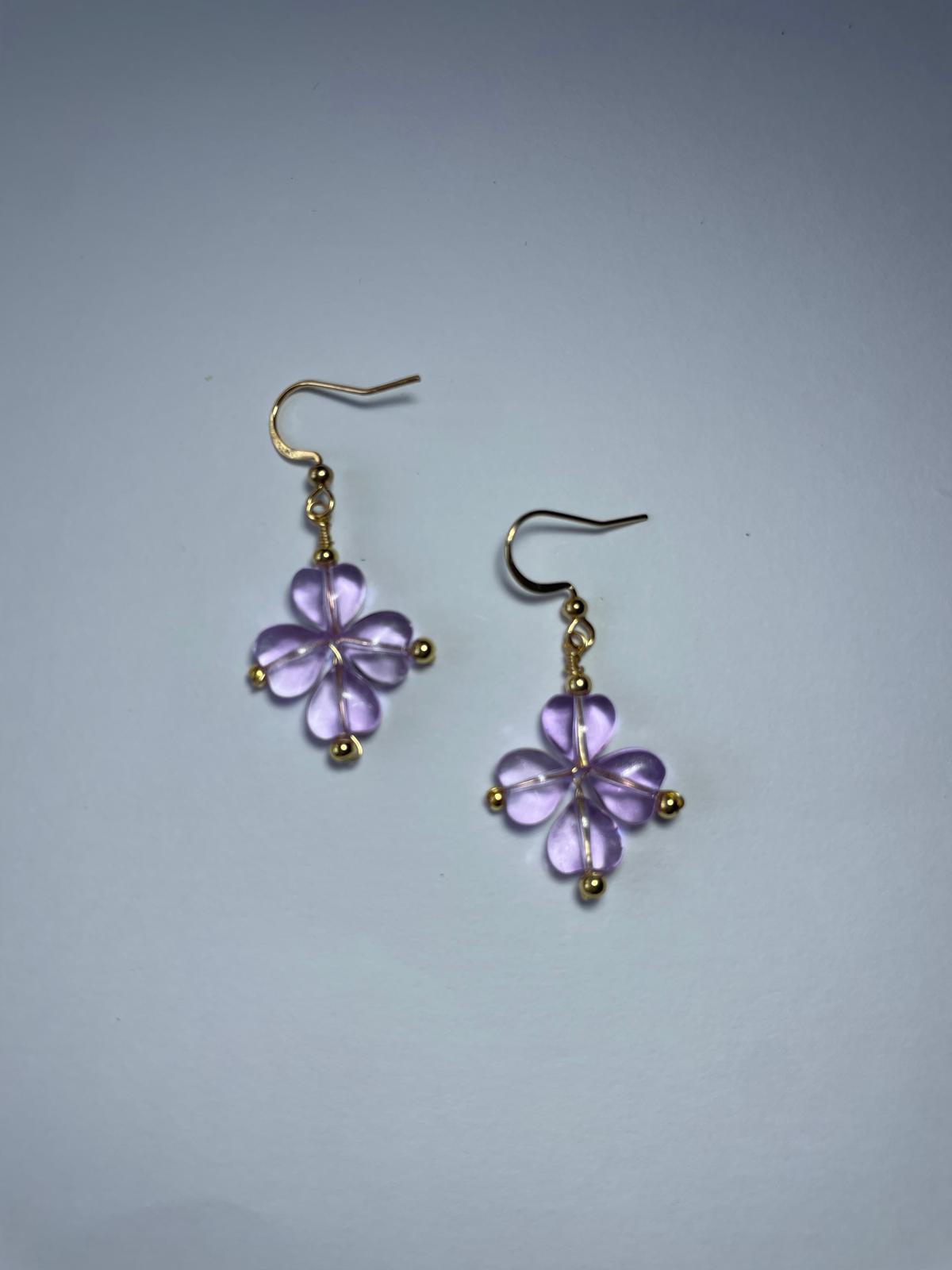 Handmade Lavender Flower Dangle Earrings | Gold Hook Floral Earrings