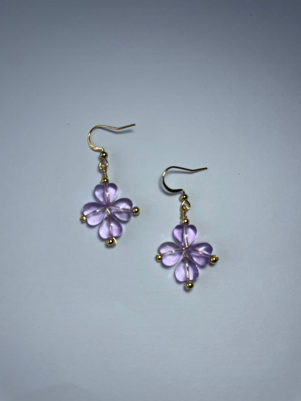 Handmade Lavender Flower Dangle Earrings | Gold Hook Floral Earrings
