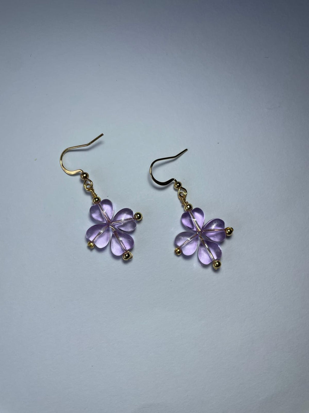 Handmade Lavender Flower Dangle Earrings | Gold Hook Floral Earrings