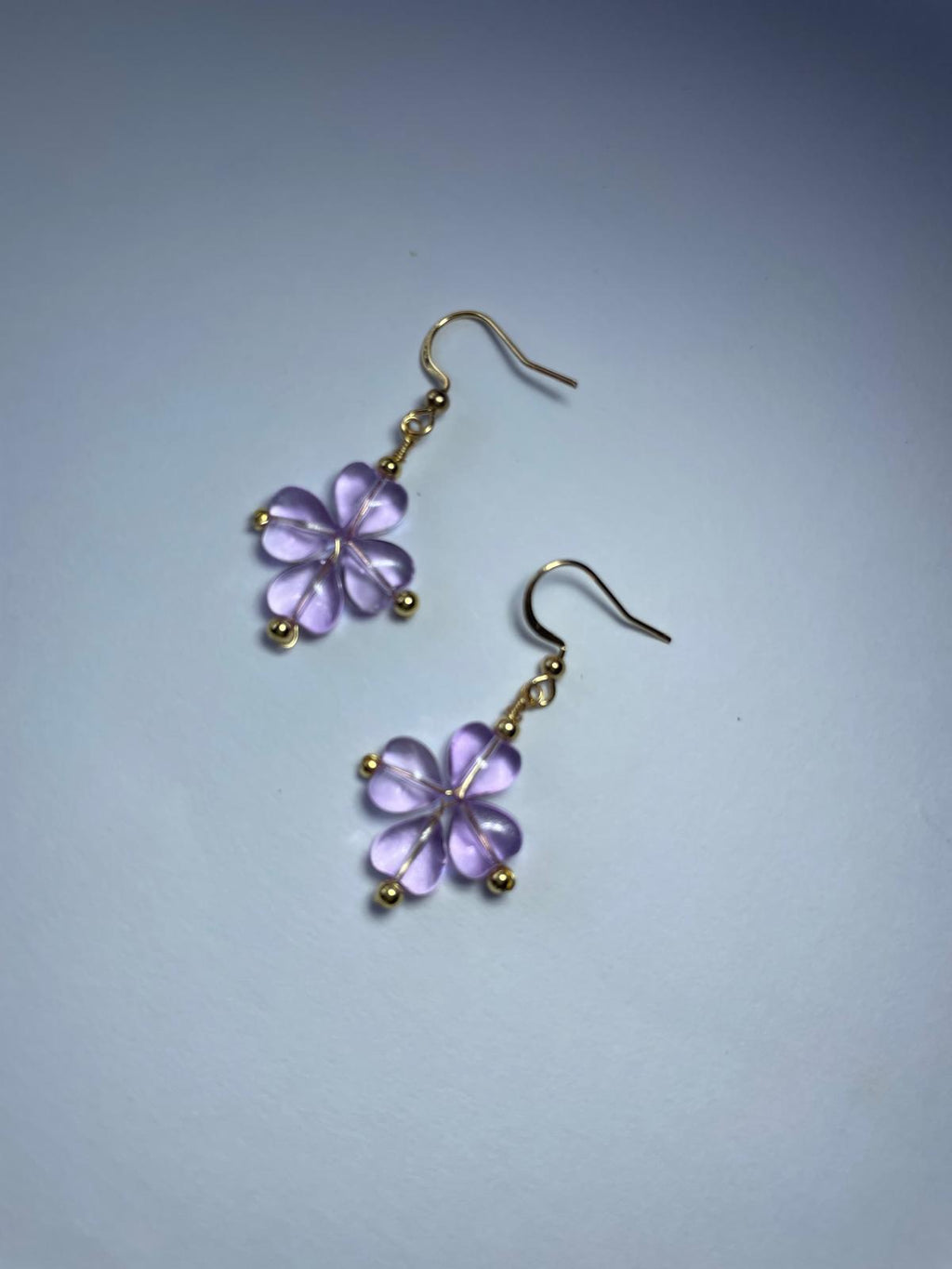 Handmade Lavender Flower Dangle Earrings | Gold Hook Floral Earrings