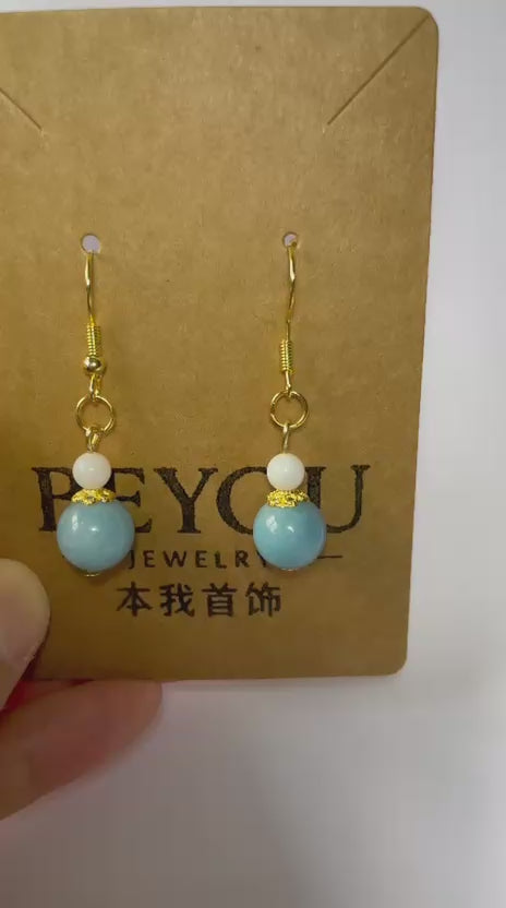 Elegant Natural Aquamarine Bead Earrings(Short)