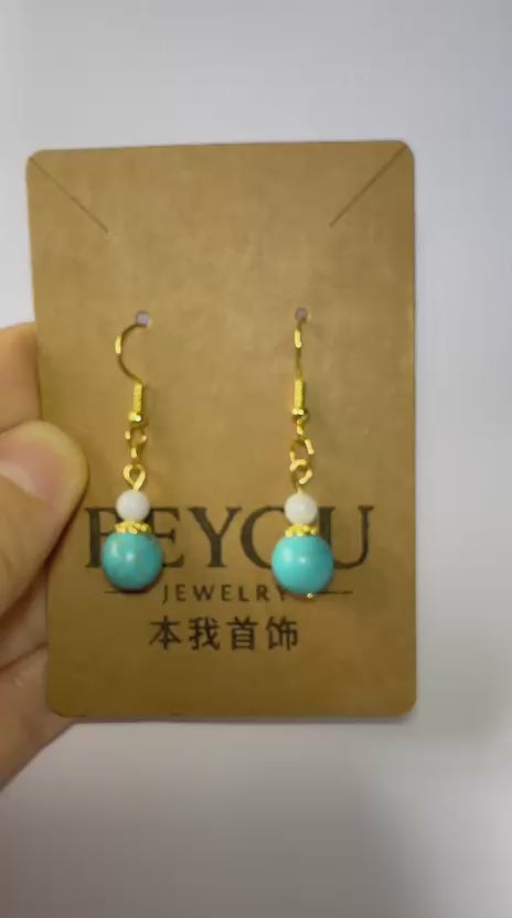 Elegant Natural Turquoise Drop Earrings(Blue+White)